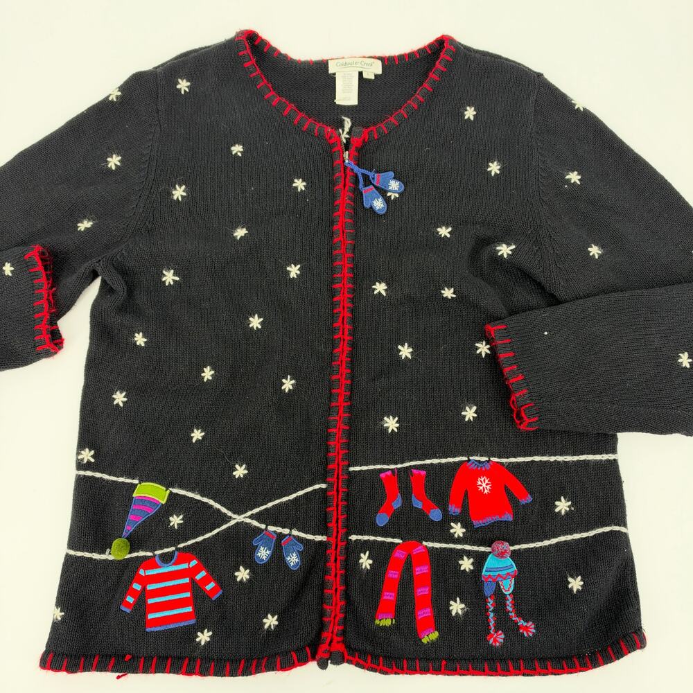 Vintage Coldwater Creek Full Zip Winter Snowflake Mittens Embroidered Size L